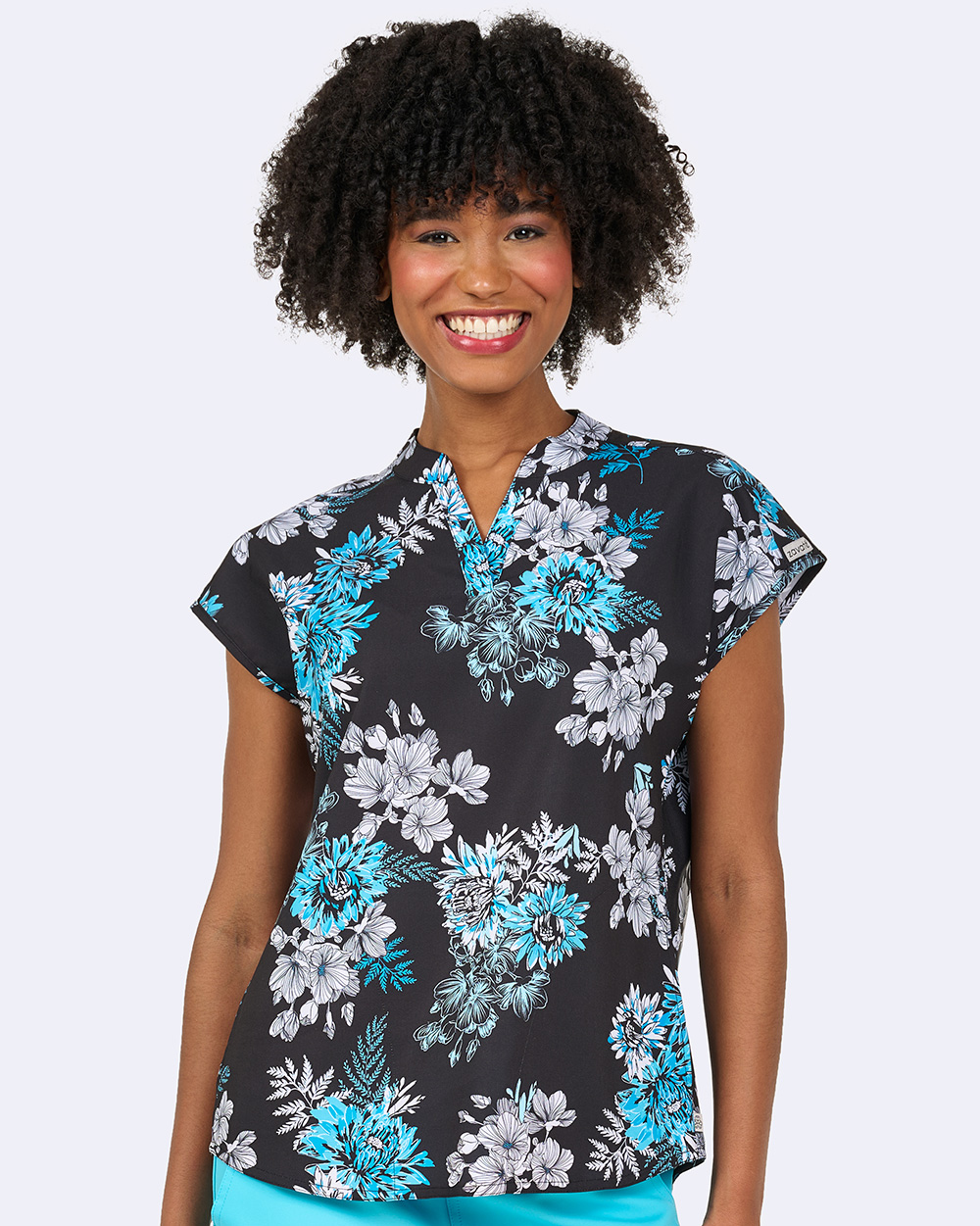 Diana Print Top - Blooming Turq
